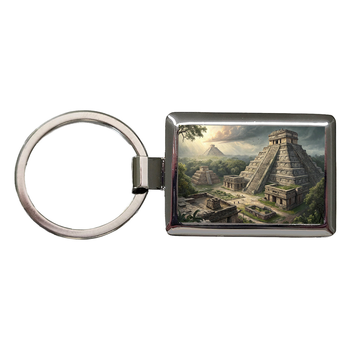 Ancient Maya Temples Step Pyramids Rectangle Metal Keychain