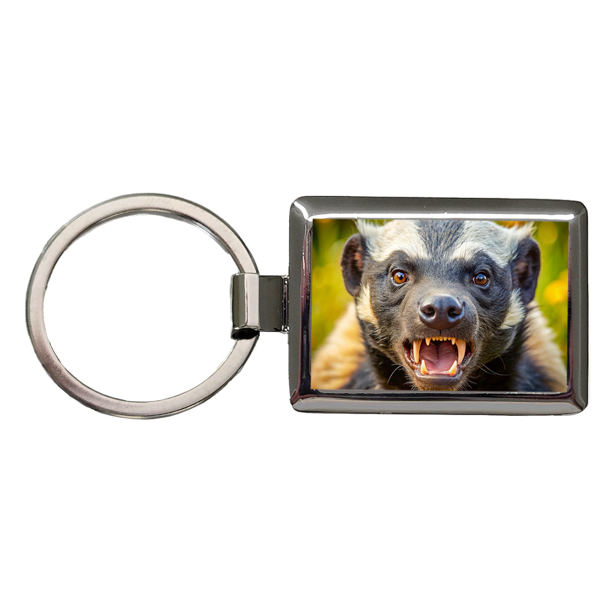 Angry Honey Badger Rectangle Metal Keychain