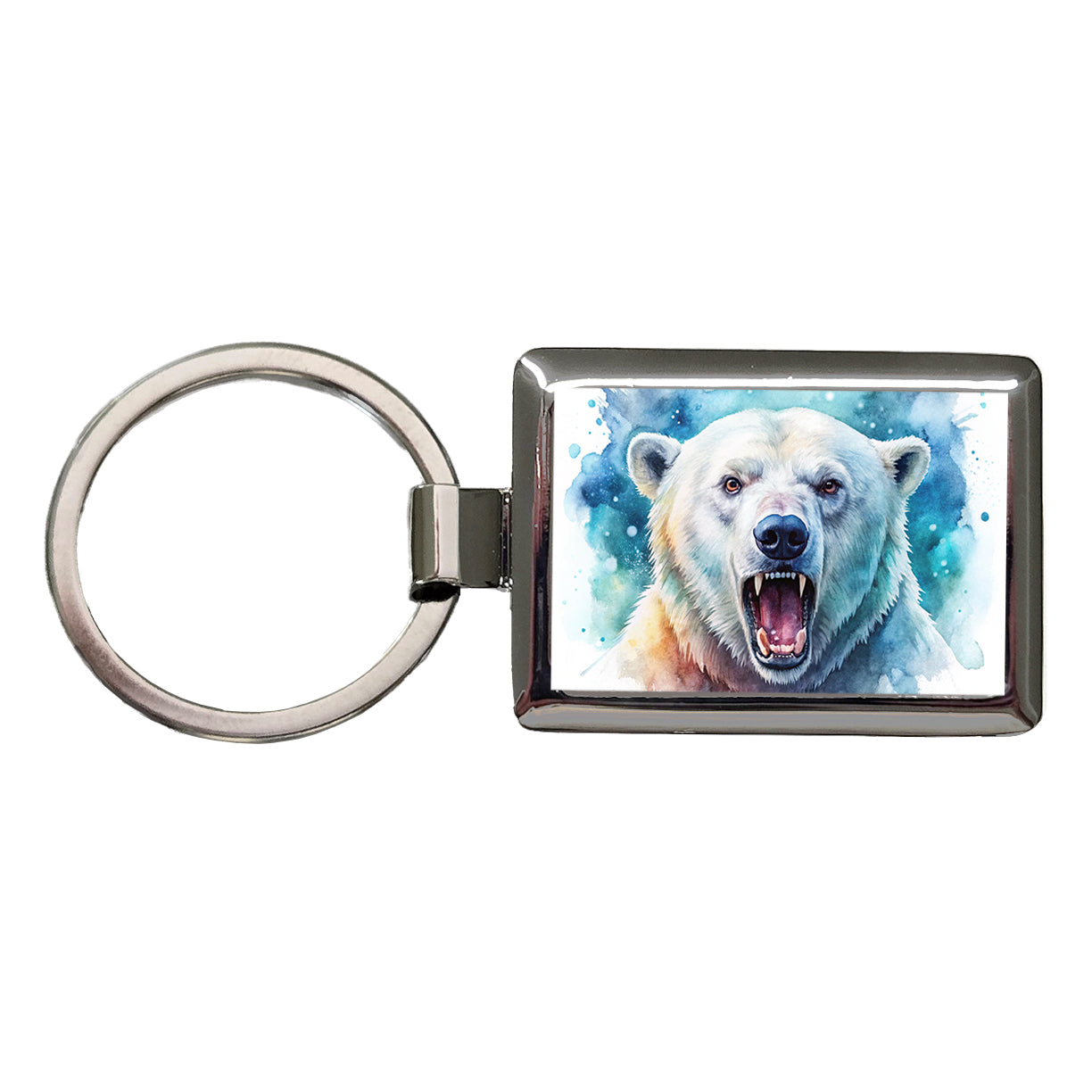 Angry Polar Bear Watercolor Rectangle Metal Keychain