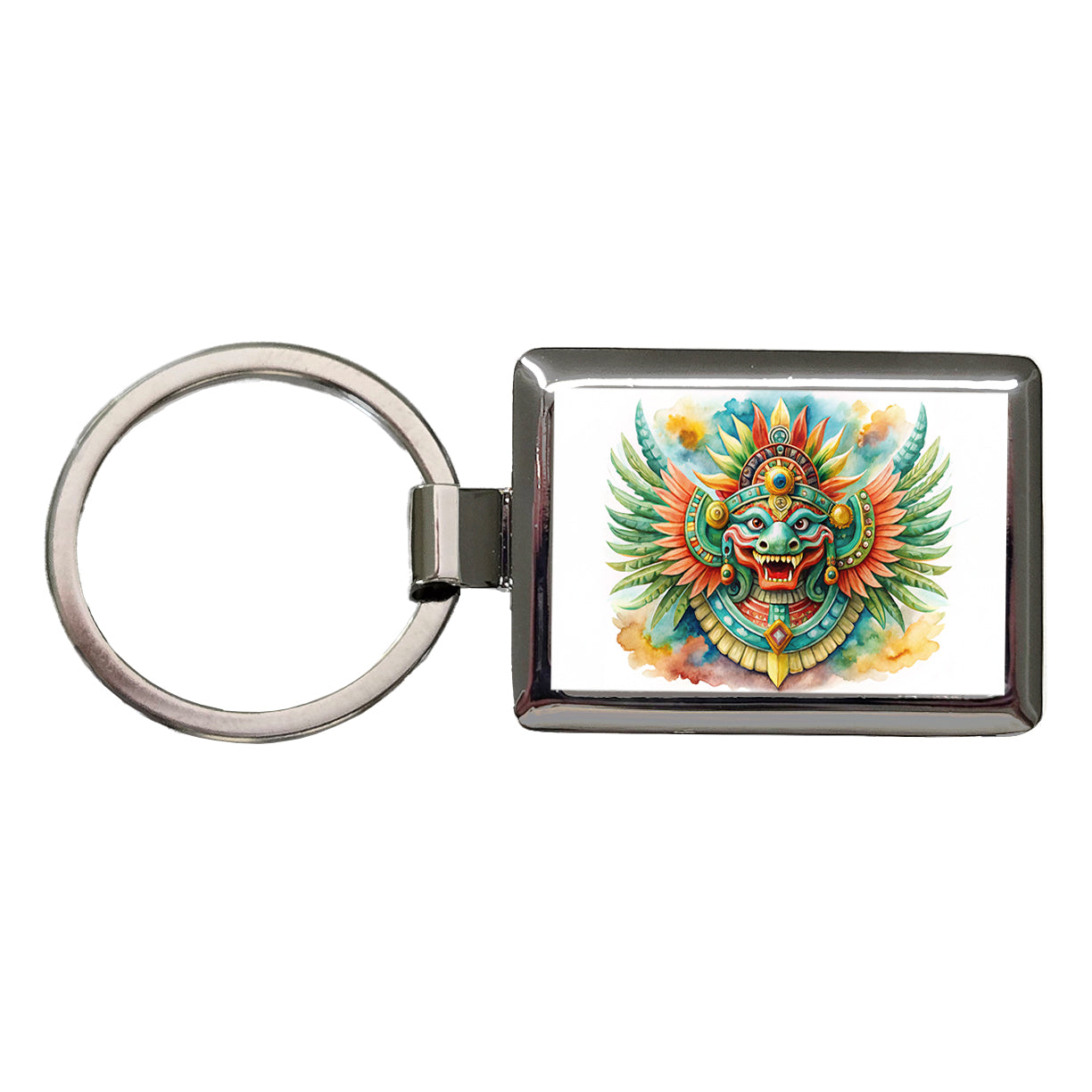 Aztec God Quetzalcoatl Watercolor Rectangle Metal Keychain