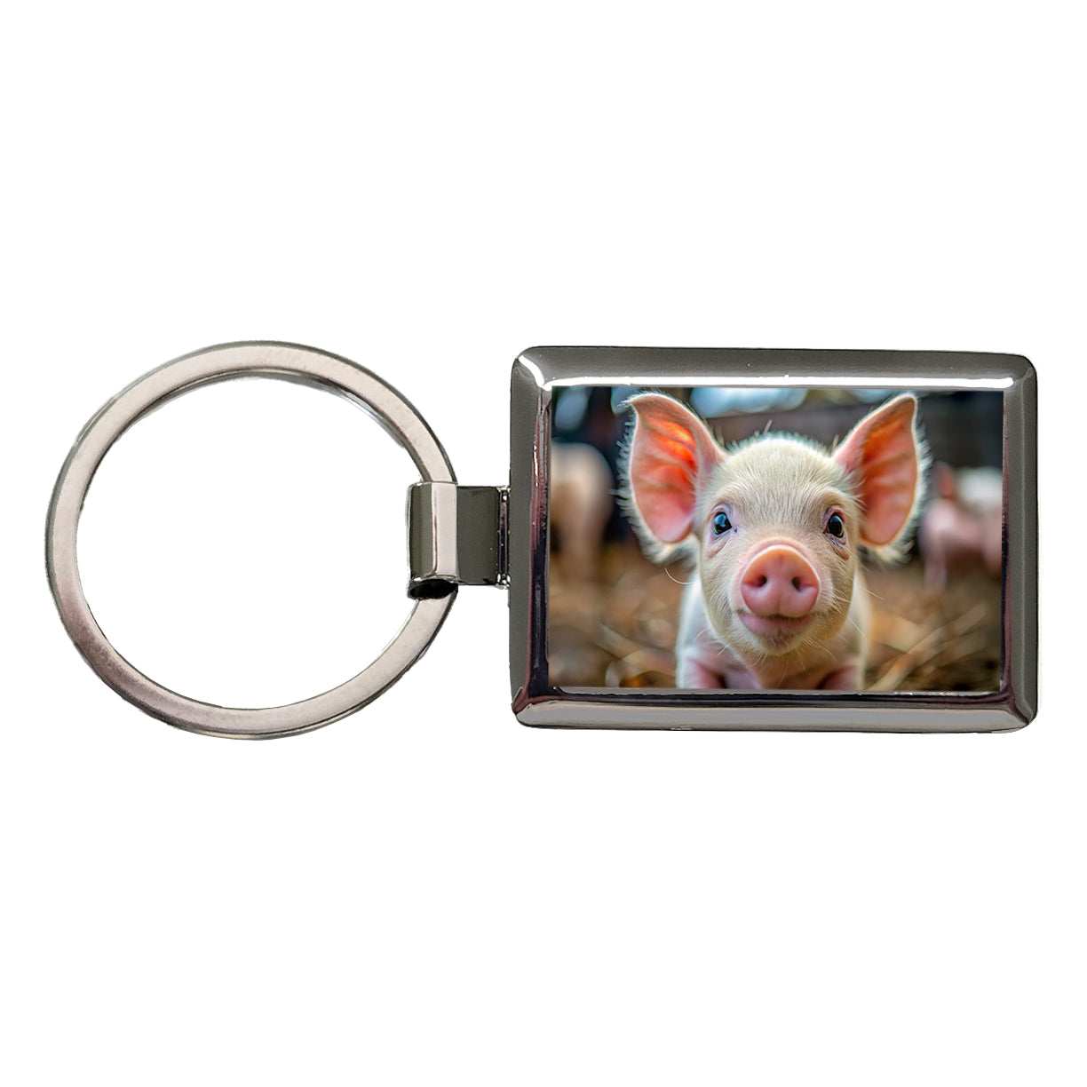Baby Pig Face Rectangle Metal Keychain