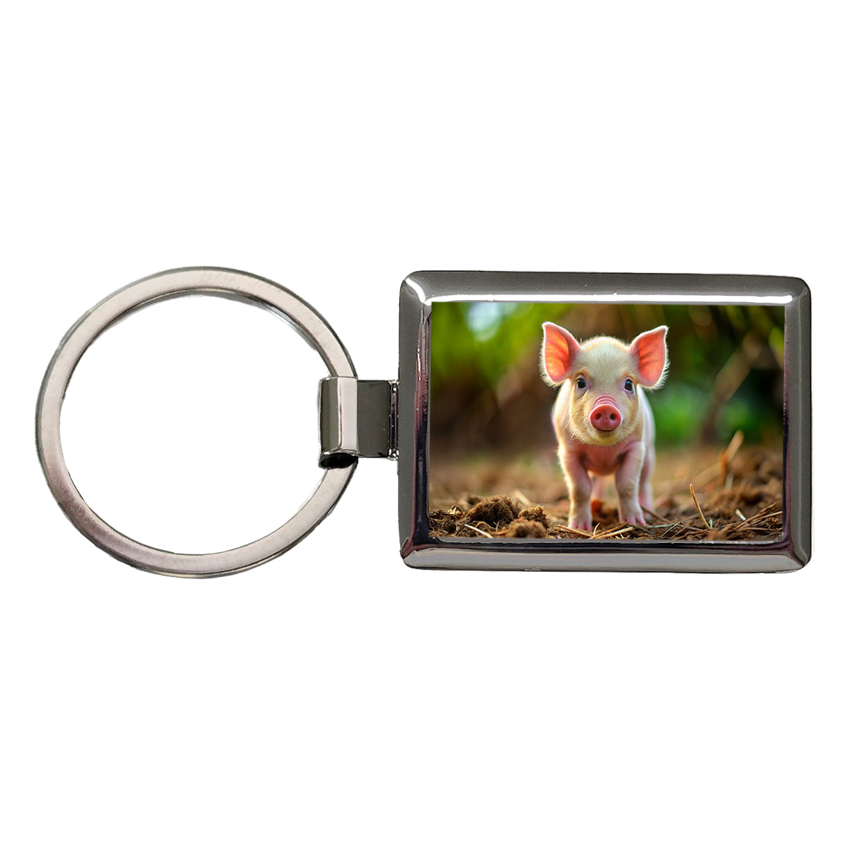 Baby Pig Rectangle Metal Keychain