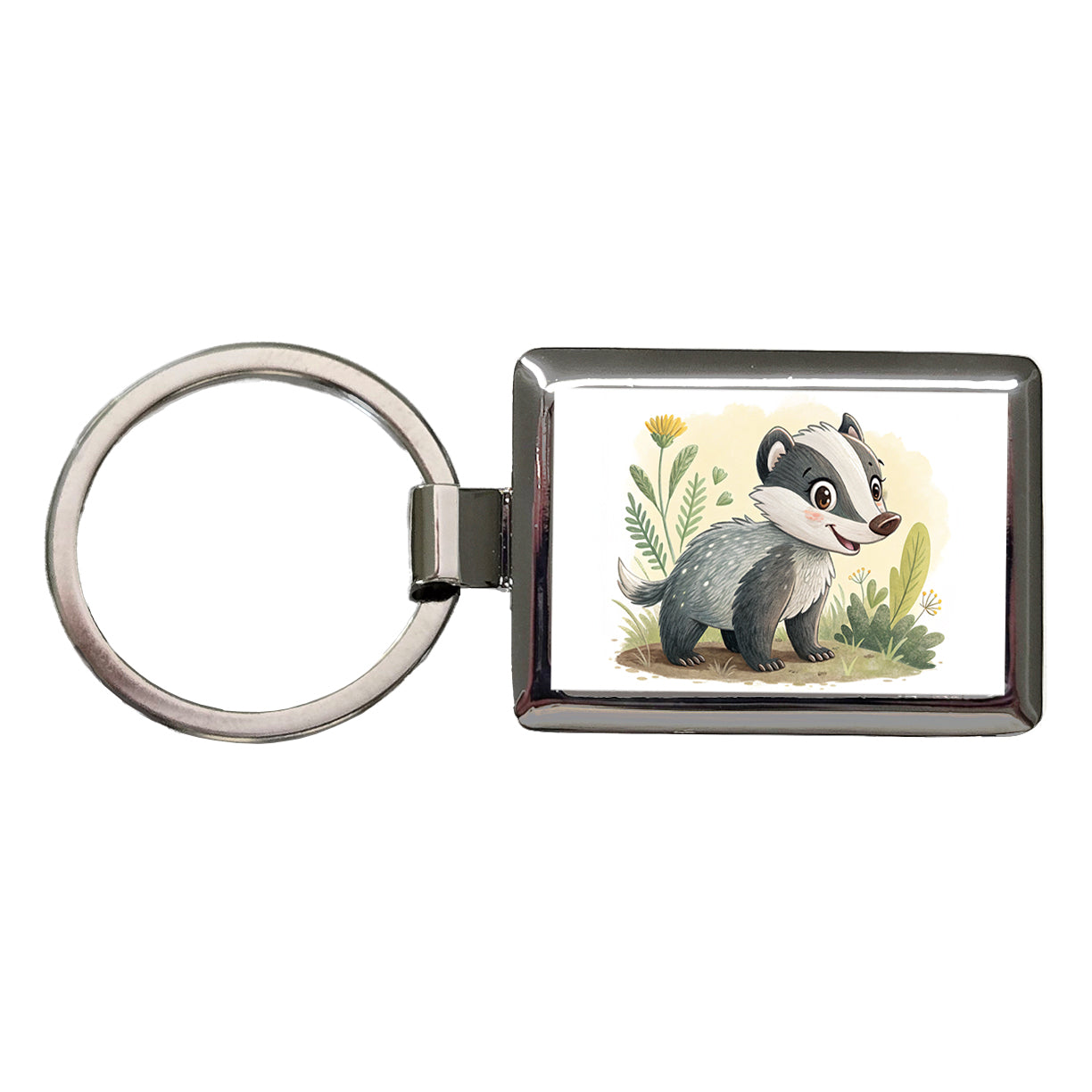 Badger Children's Illustration Style Rectangle Metal Keychain