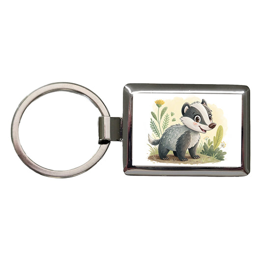 Badger Children's Illustration Style Rectangle Metal Keychain