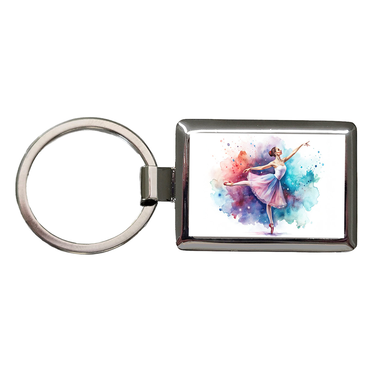 Ballet Dancer Watercolor Rectangle Metal Keychain