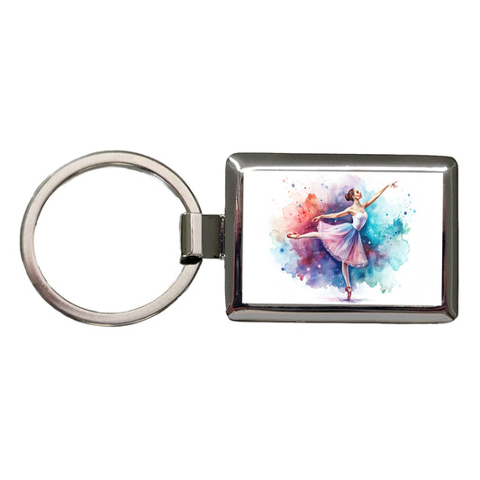 Ballet Dancer Watercolor Rectangle Metal Keychain
