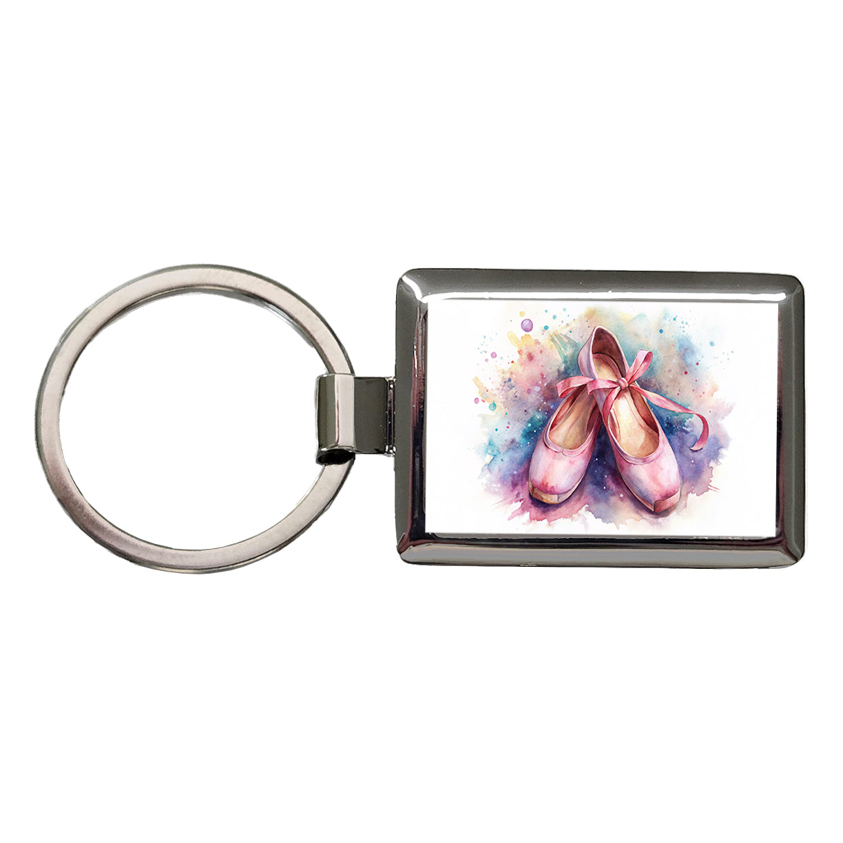 Ballet Slippers Watercolor Rectangle Metal Keychain