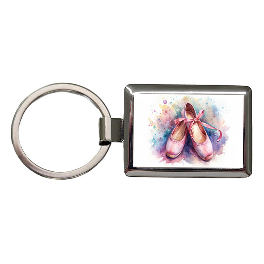 Ballet Slippers Watercolor Rectangle Metal Keychain