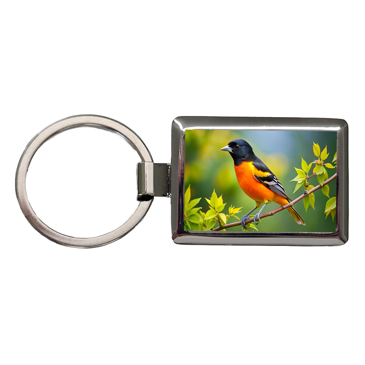 Baltimore Oriole Backyard Bird Rectangle Metal Keychain
