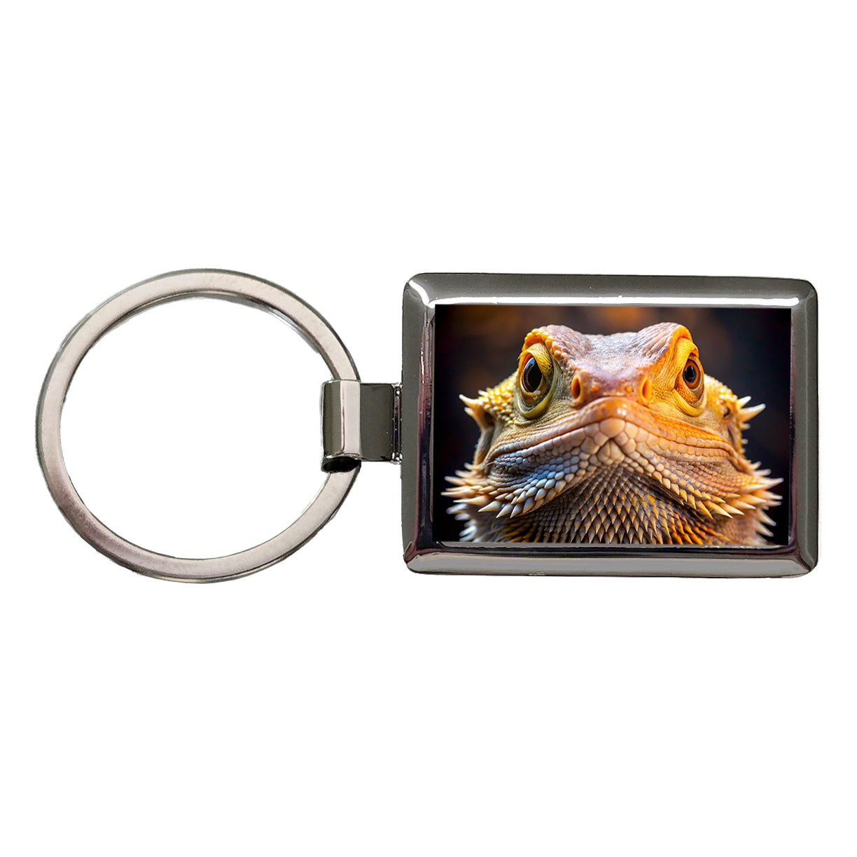 Bearded Dragon Lizard Reptile Face Rectangle Metal Keychain