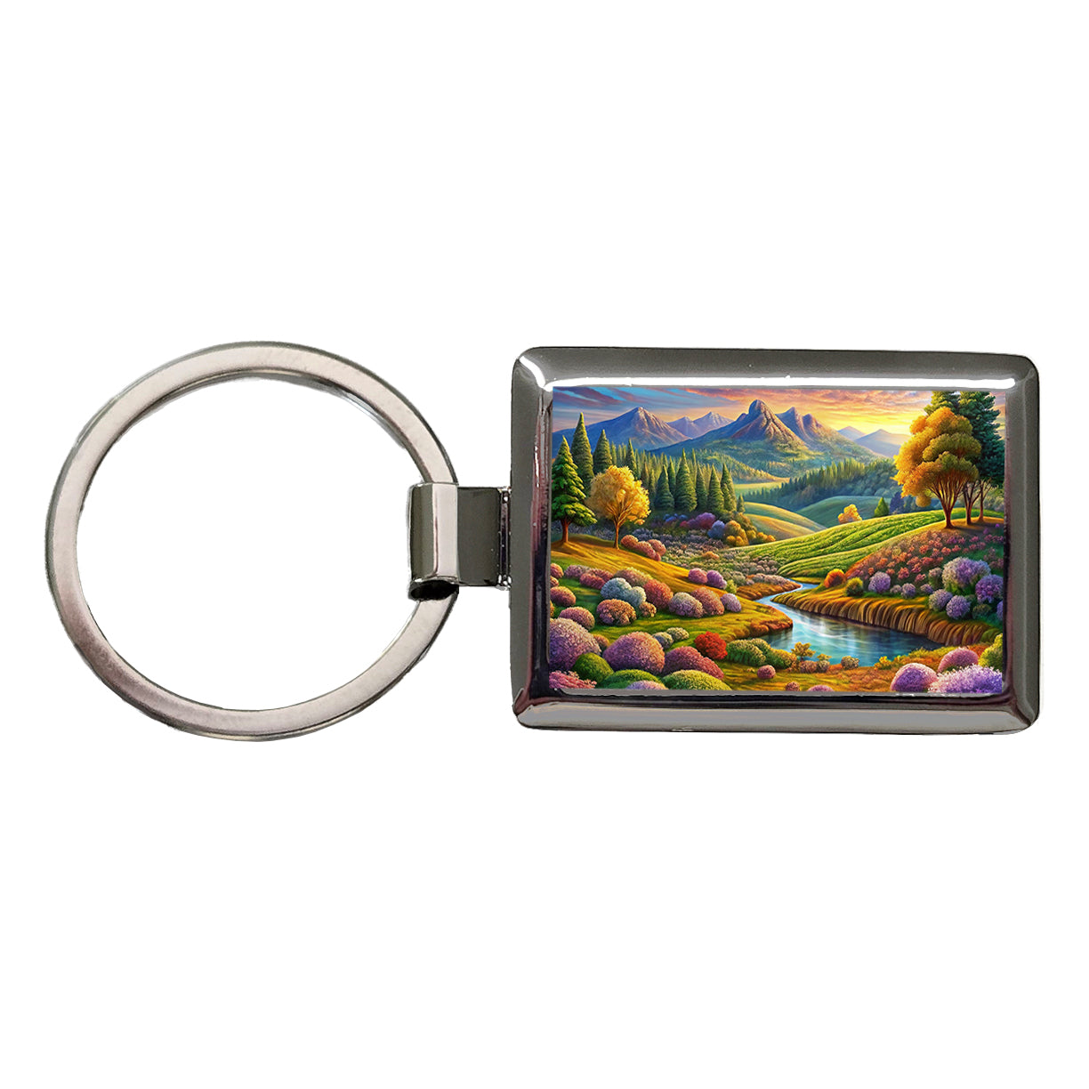 Beautiful Colorful Pastel Landscape Rectangle Metal Keychain