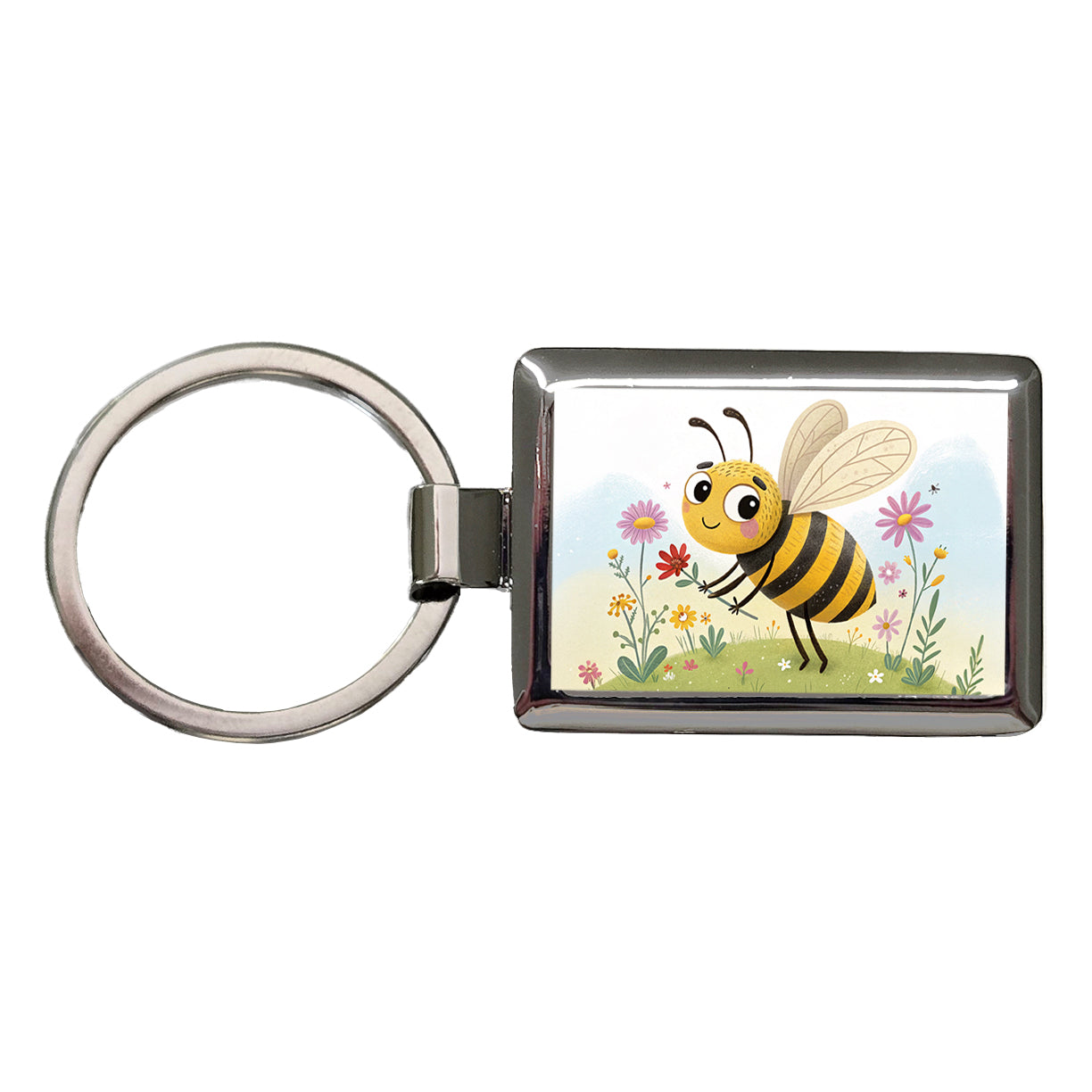 Bee Children's Illustration Style Rectangle Metal Keychain