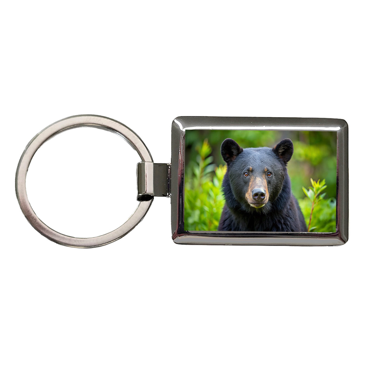 Black Bear Rectangle Metal Keychain