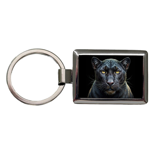 Black Panther Face Art Rectangle Metal Keychain