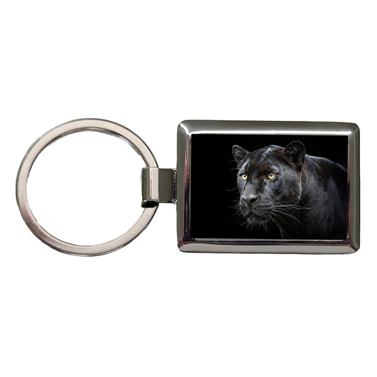 Black Panther Face Rectangle Metal Keychain