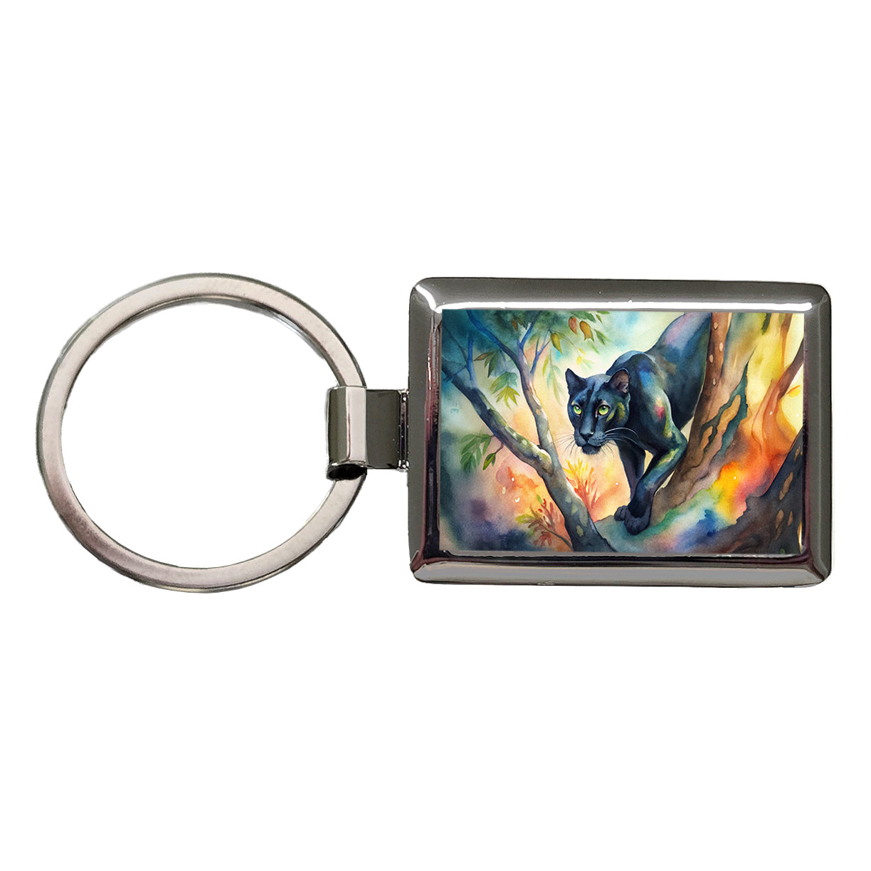 Black Panther Stalking Prey Watercolor Rectangle Metal Keychain