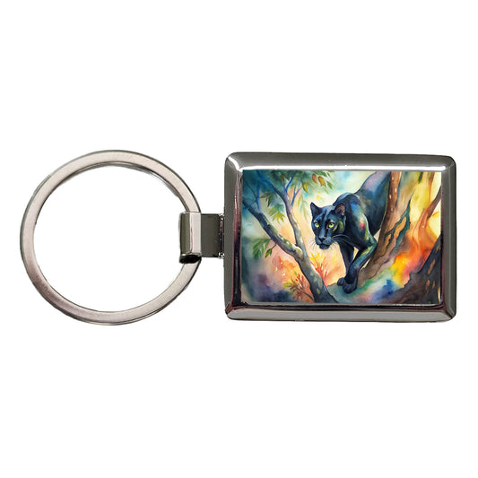 Black Panther Stalking Prey Watercolor Rectangle Metal Keychain