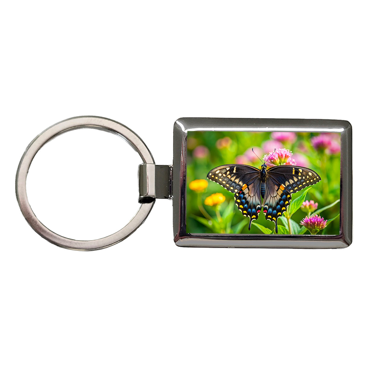Black Swallowtail Butterfly Rectangle Metal Keychain