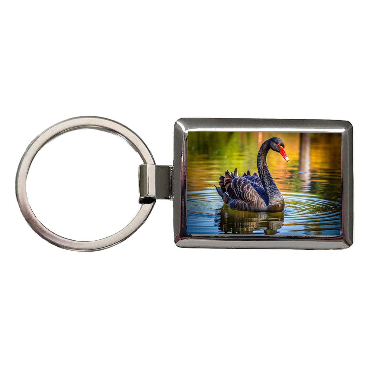 Black Swan Rectangle Metal Keychain