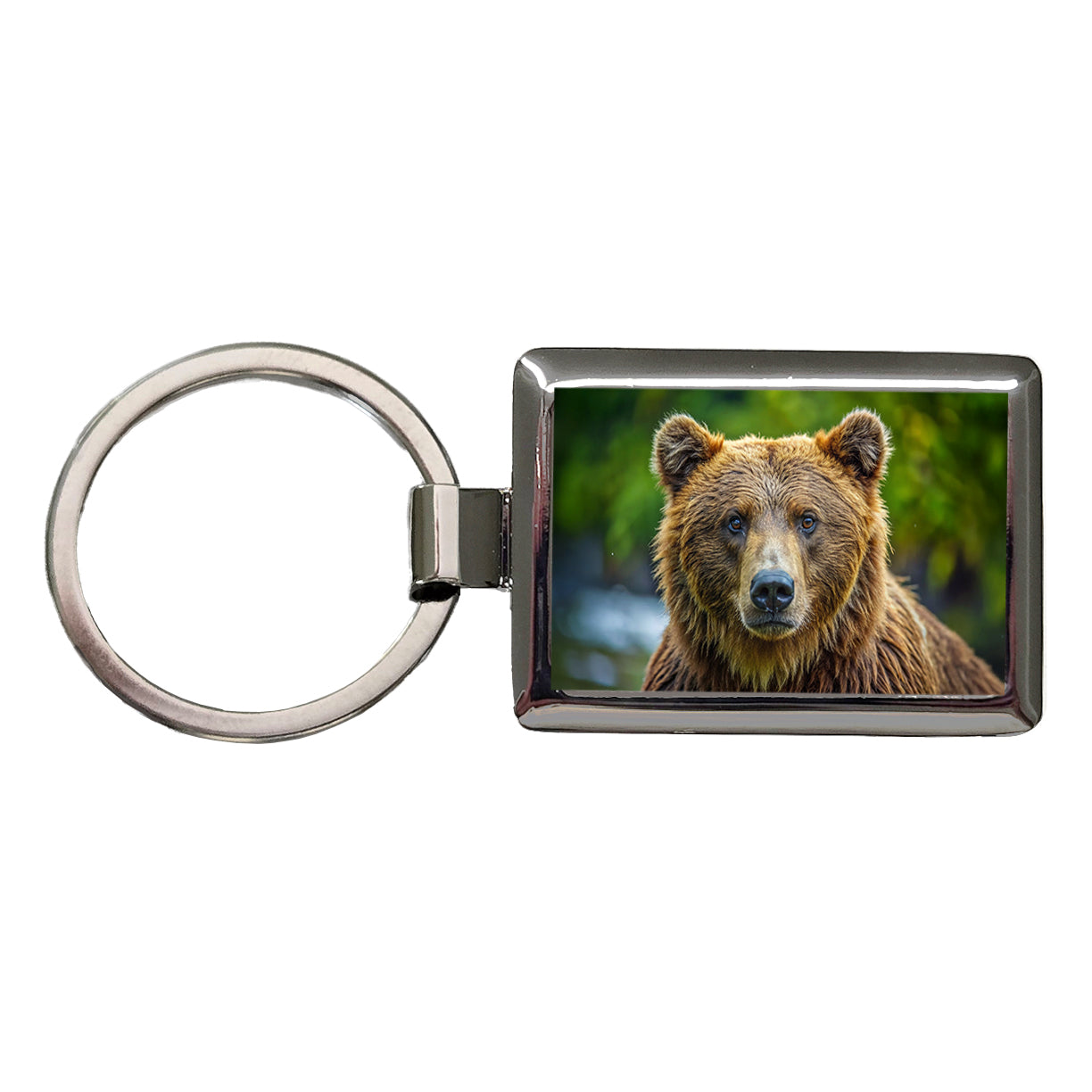 Brown Bear Rectangle Metal Keychain