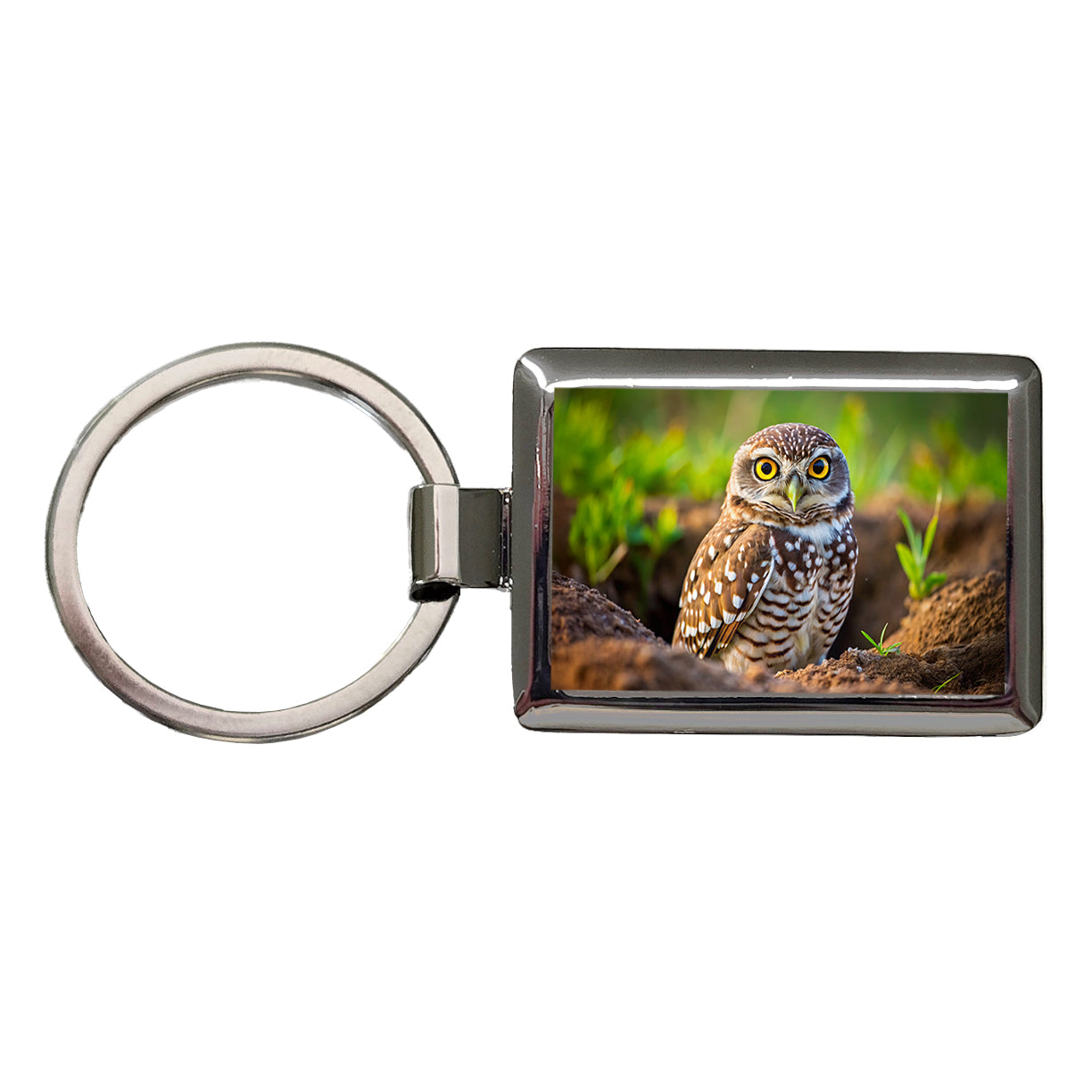 Burrowing Owl Raptor Bird Of Prey Rectangle Metal Keychain