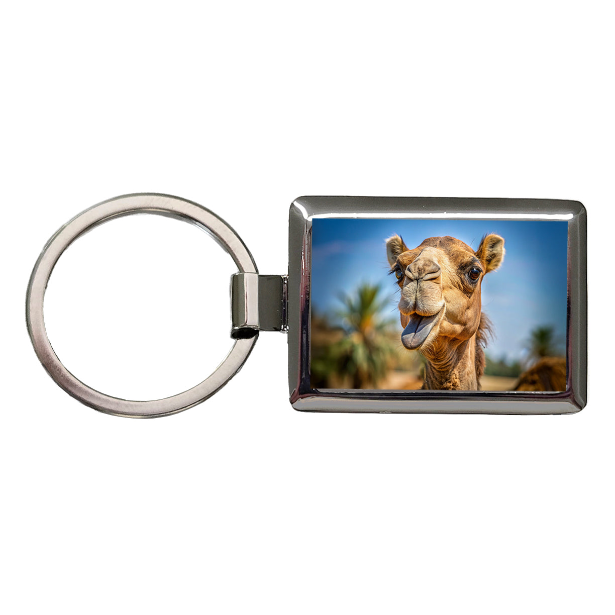 Camel Face With Tongue Sticking Out Rectangle Metal Keychain