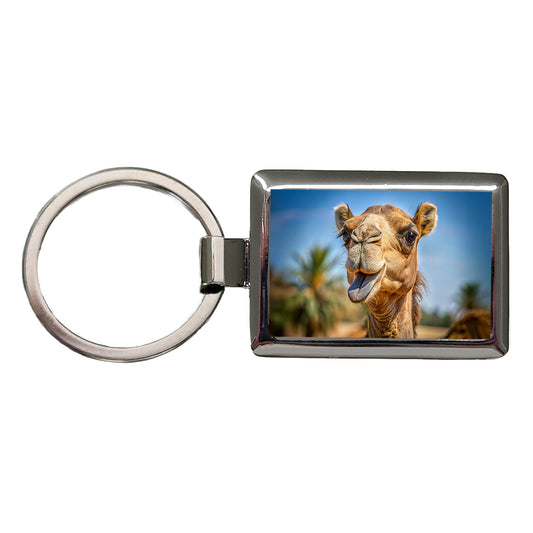 Camel Face With Tongue Sticking Out Rectangle Metal Keychain