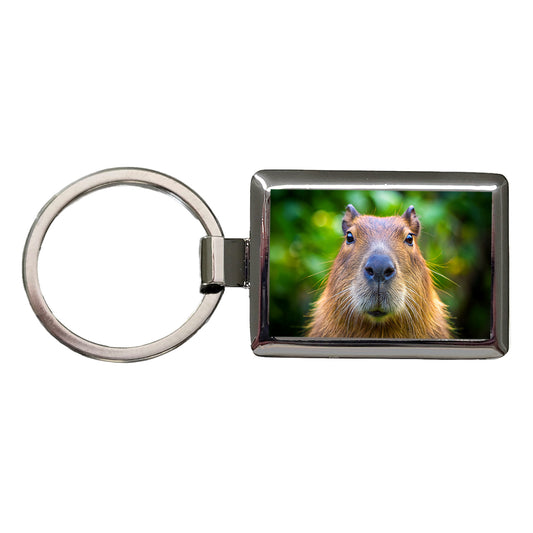Capybara Face Rectangle Metal Keychain