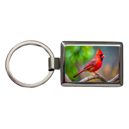 Cardinal Backyard Bird Rectangle Metal Keychain