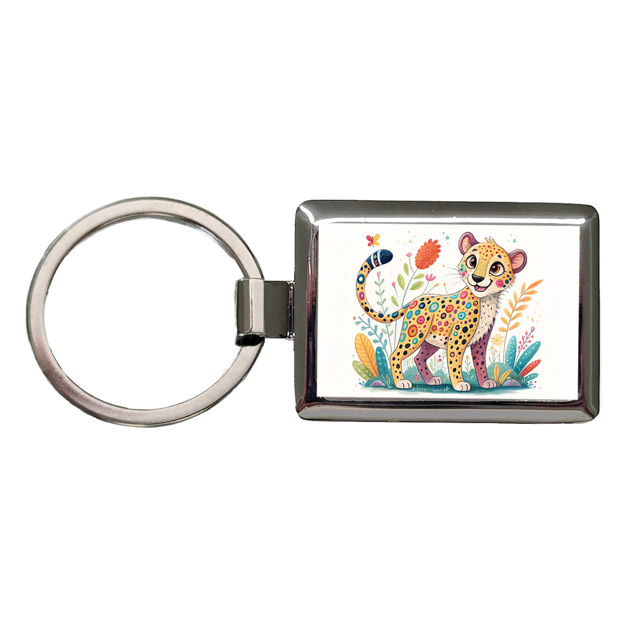 Cheetah Children's Illustration Style Rectangle Metal Keychain