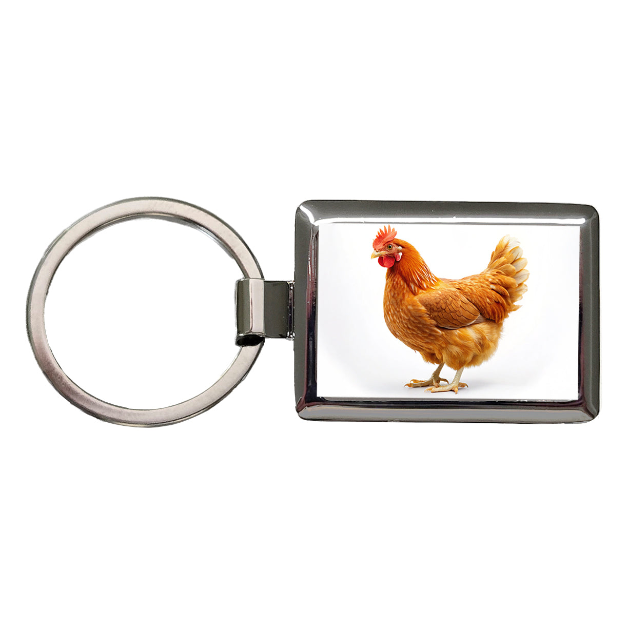 Chicken Rectangle Metal Keychain