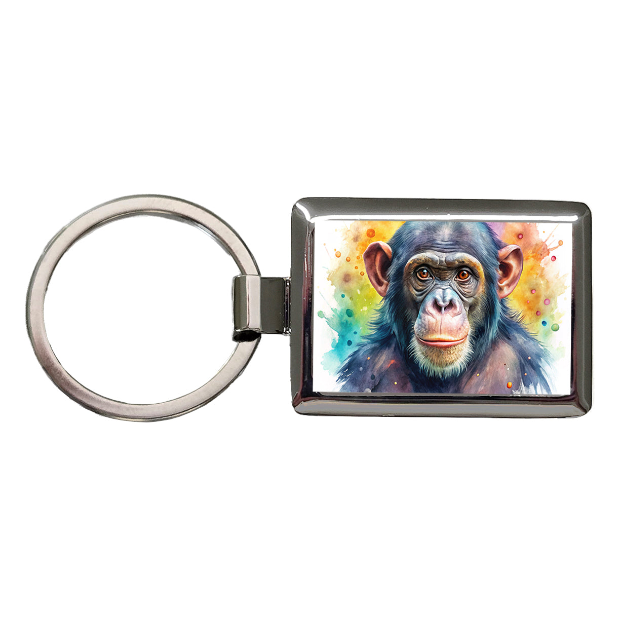 Chimpanzee Monkey Watercolor Rectangle Metal Keychain