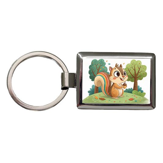 Chipmunk Children's Illustration Style Rectangle Metal Keychain