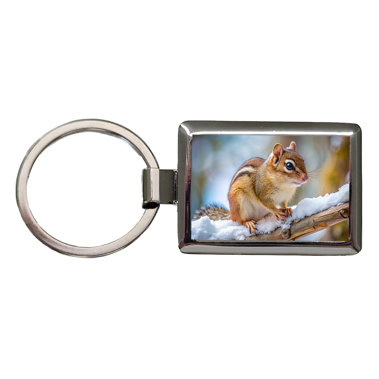 Chipmunk On Branch In Winter Rectangle Metal Keychain