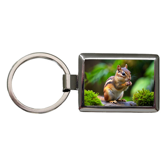 Chipmunk Rectangle Metal Keychain