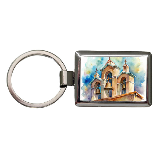 Church Mission Bells Watercolor Rectangle Metal Keychain
