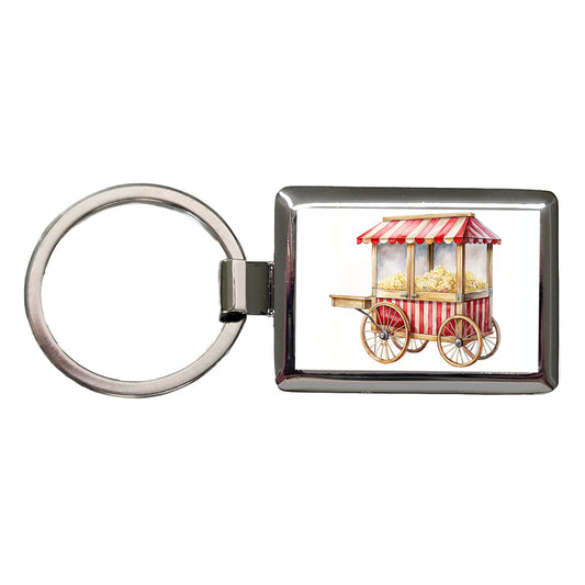 Classic Movie Popcorn Vendor Cart Watercolor Rectangle Metal Keychain