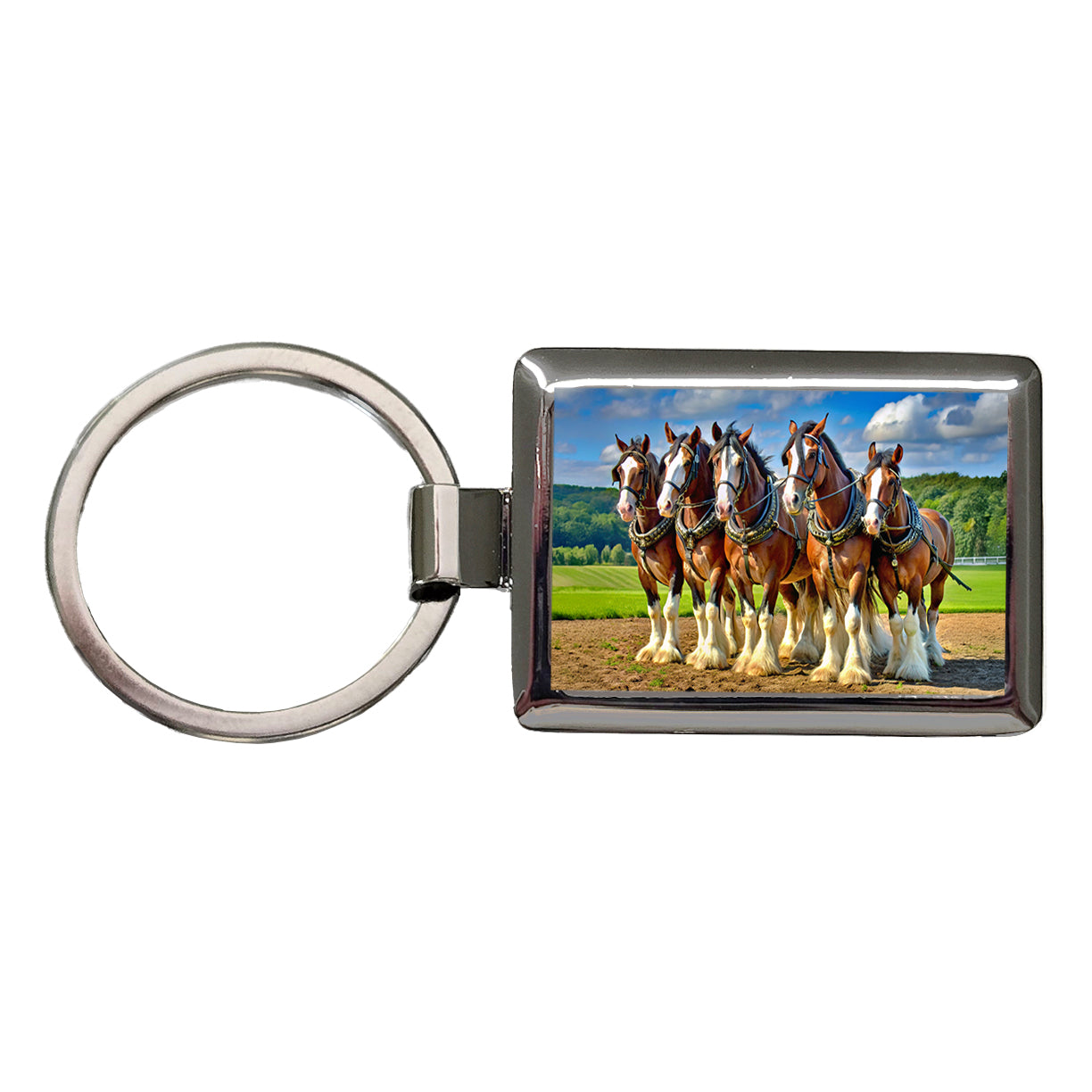 Clydesdale Horses Rectangle Metal Keychain