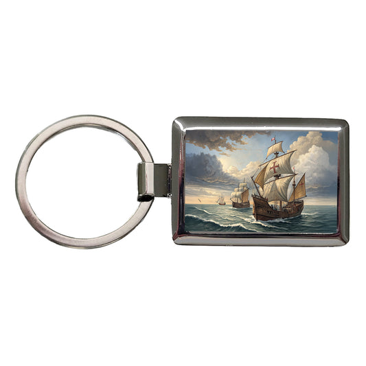 Columbus's Ships Nina, Pinta, And The Santa Maria Rectangle Metal Keychain