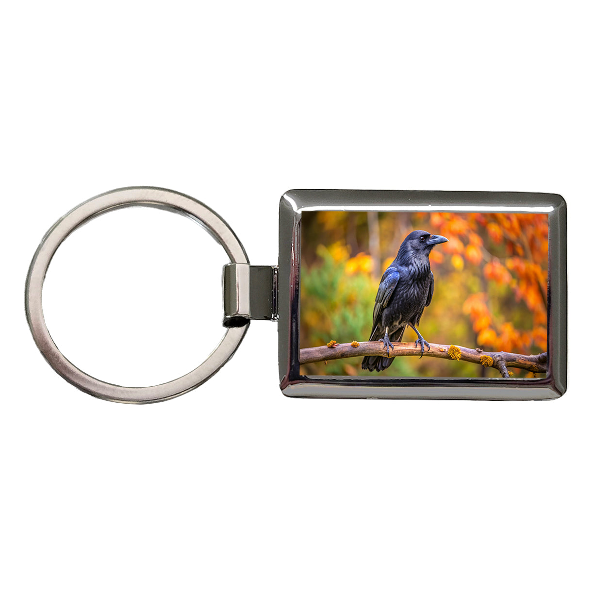 Common Raven Backyard Bird Rectangle Metal Keychain