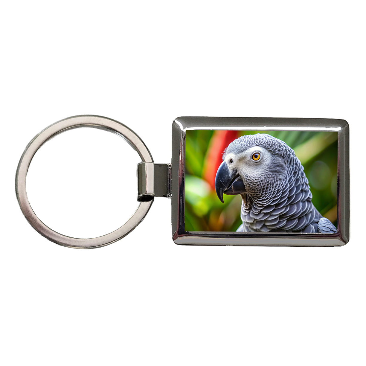 Congo African Grey Parrot Bird Rectangle Metal Keychain