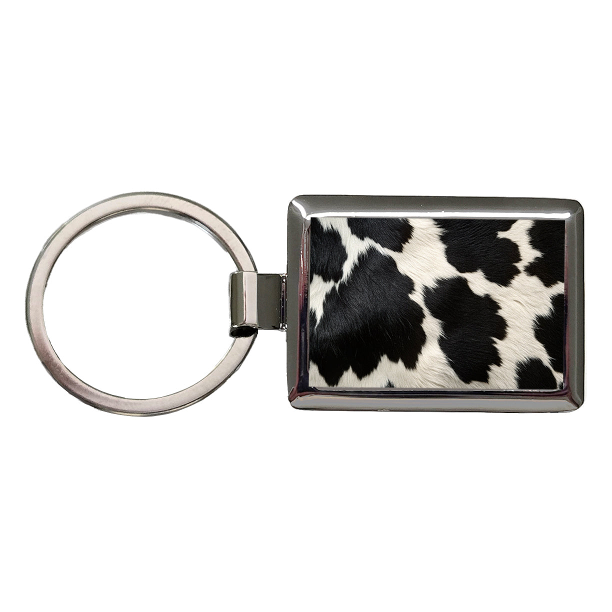 Cow Pattern Black and White Rectangle Metal Keychain