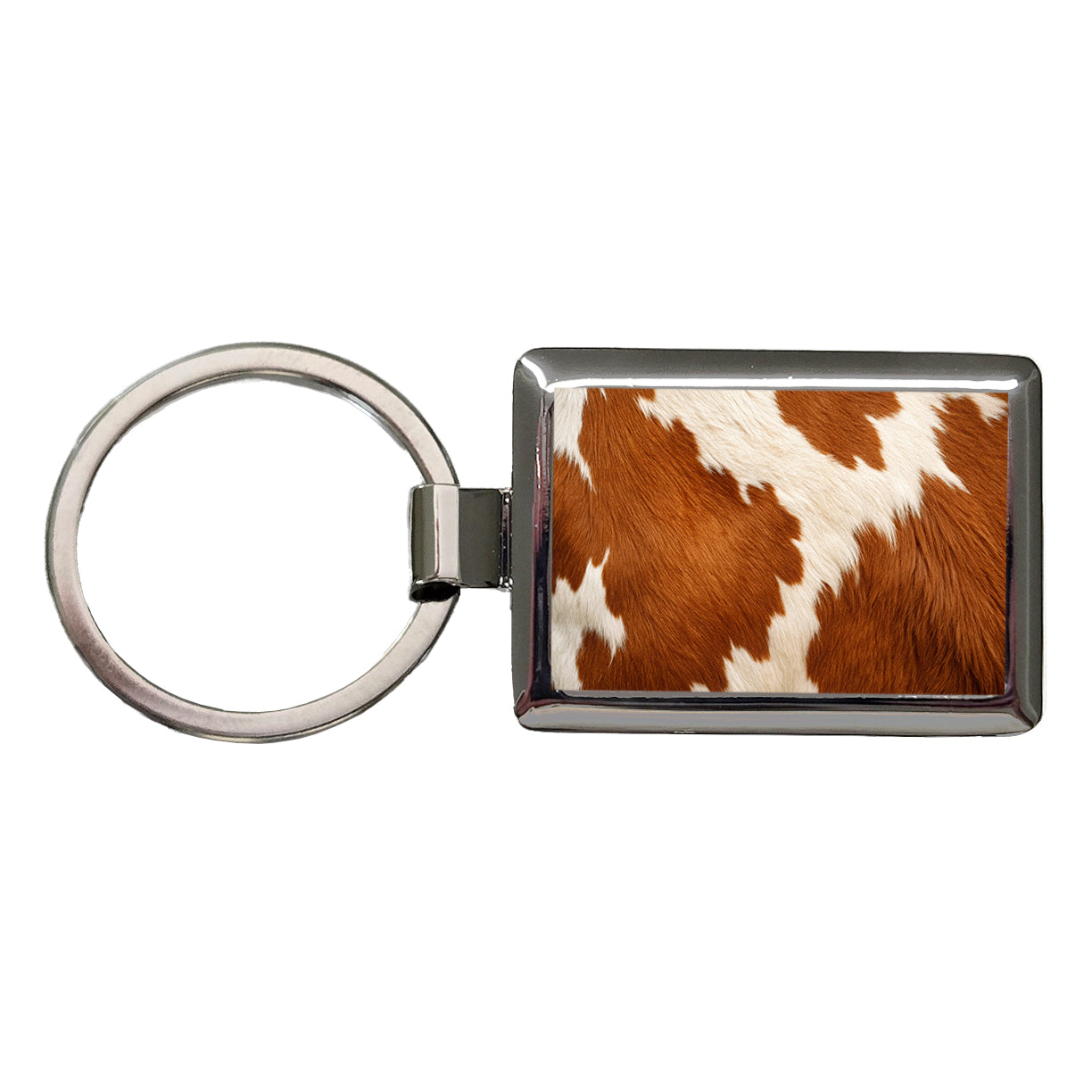 Cow Pattern Brown and White Rectangle Metal Keychain