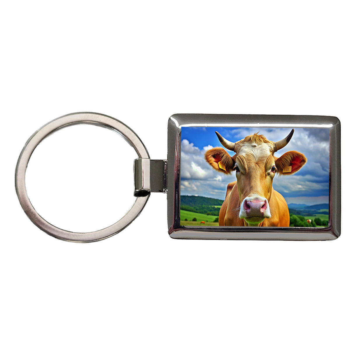 Cow Rectangle Metal Keychain