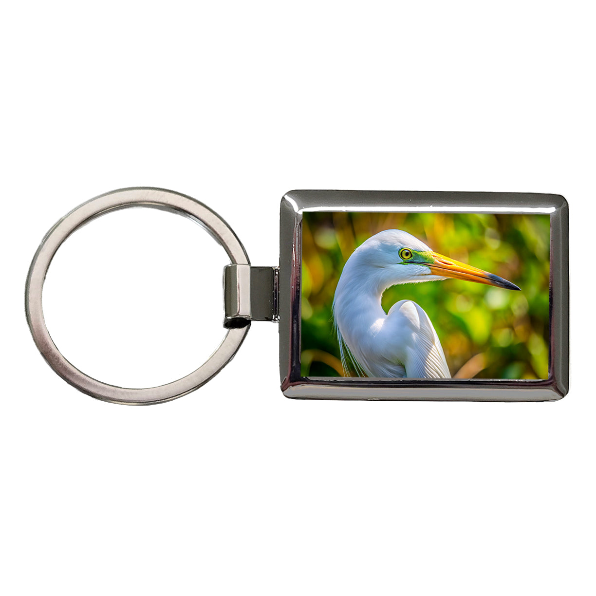 Egret Face Rectangle Metal Keychain