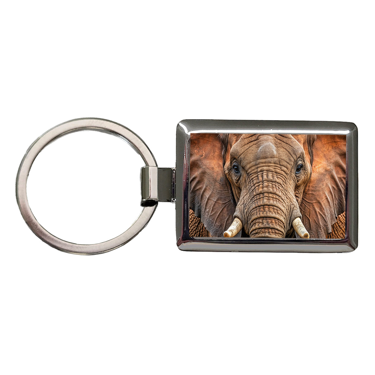 Elephant Rectangle Metal Keychain