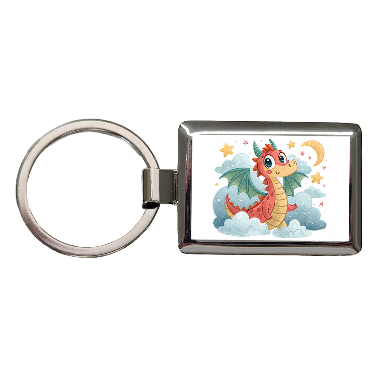 Fantasy Dragon Children's Illustration Style Rectangle Metal Keychain