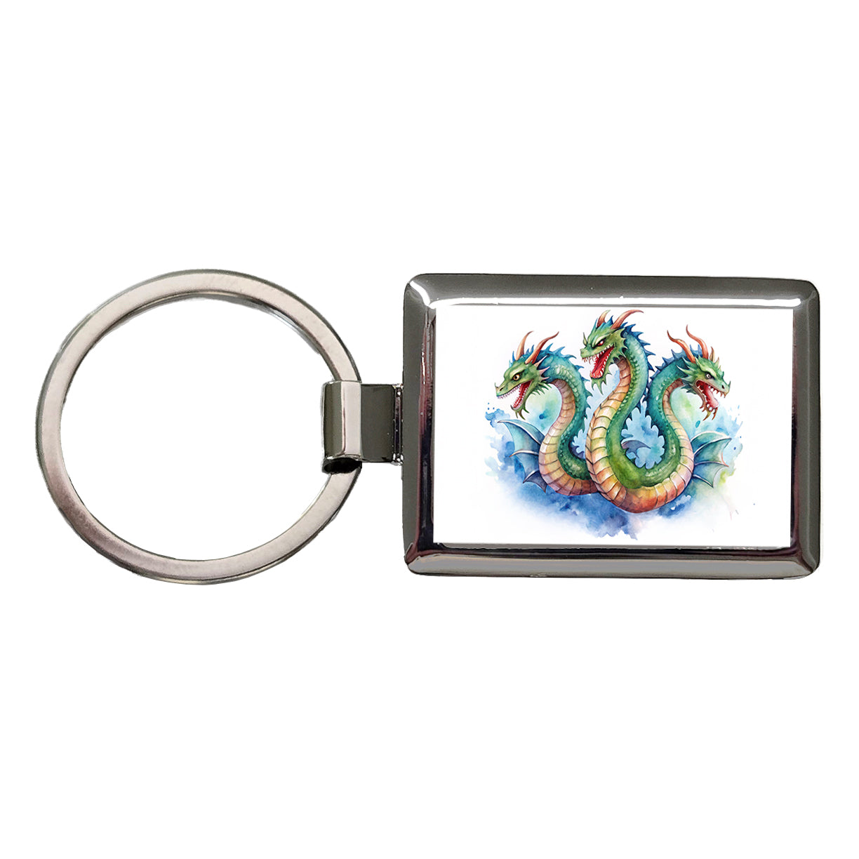 Fantasy Hydra Mythical Creature Watercolor Rectangle Metal Keychain