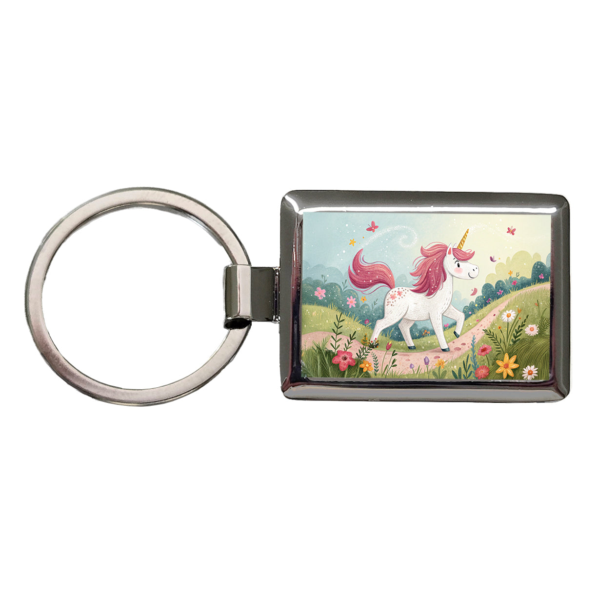 Fantasy Unicorn Children's Illustration Style Rectangle Metal Keychain