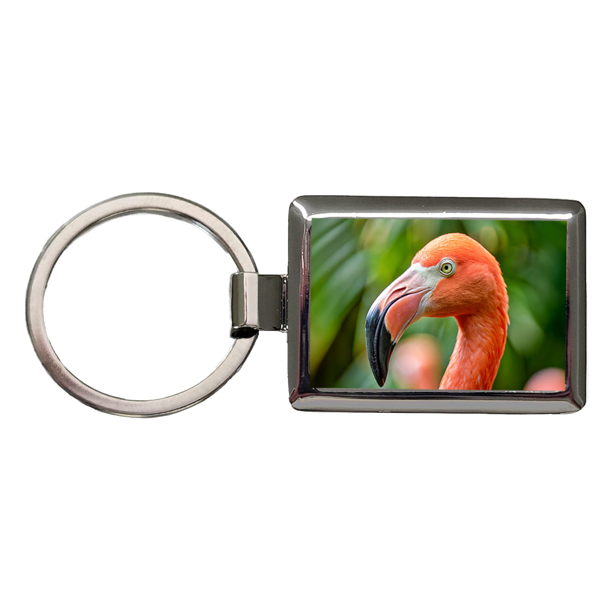 Flamingo Face Rectangle Metal Keychain